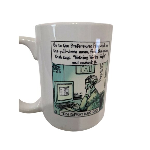 Tech Support Made Easy Coffee Mug For Office Humor By Don Piraro 2007 White Cera - Picture 1 of 8